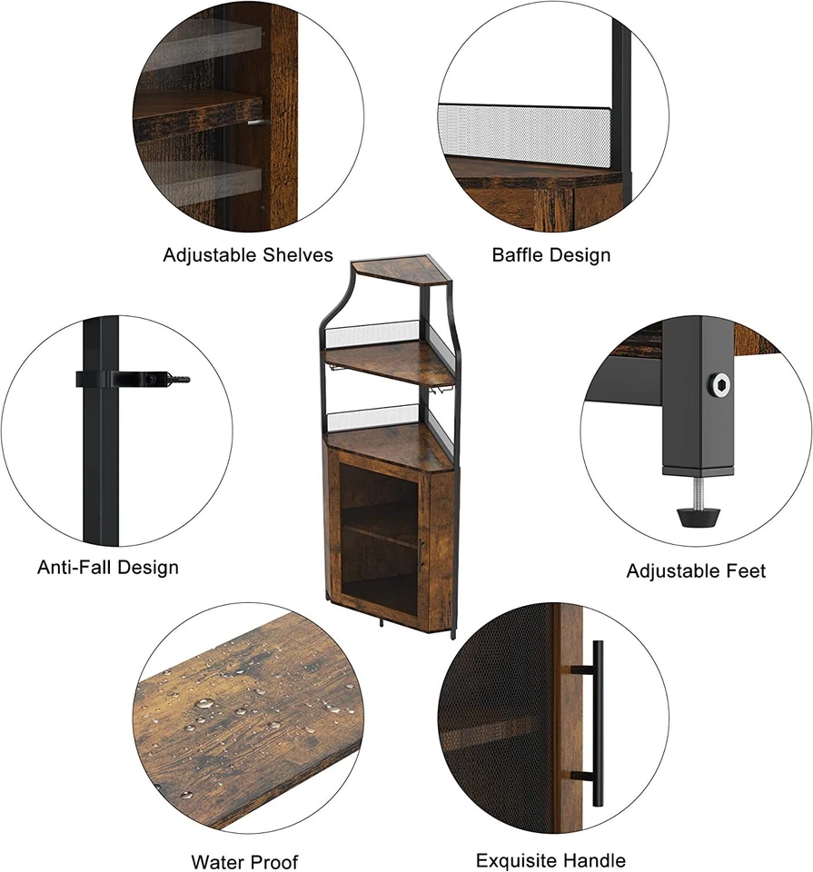 Gabinete de bar de vino de esquina con almacenamiento, gabinete de estante para vino estante para muebles de bar para el hogar  Foto 3 de 4