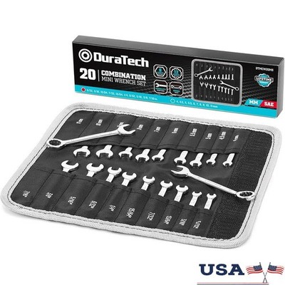 20-Piece Mini Wrench Set Metric SAE Lightweight Tools W/ Rolling Pouch New