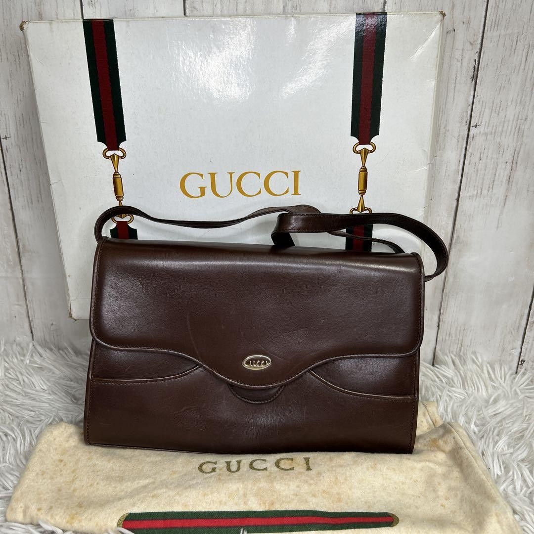 GUCCI Vintage Leather Shoulder Bag with Iconic Logo