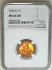 1946-D Lincoln Cent NGC MS66RD Rich Red with Luster PQ new Holder #Q302E