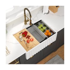30 Inch Farmhouse Sink White Farmer Sinks Workstation Reversible Fireclay Por...