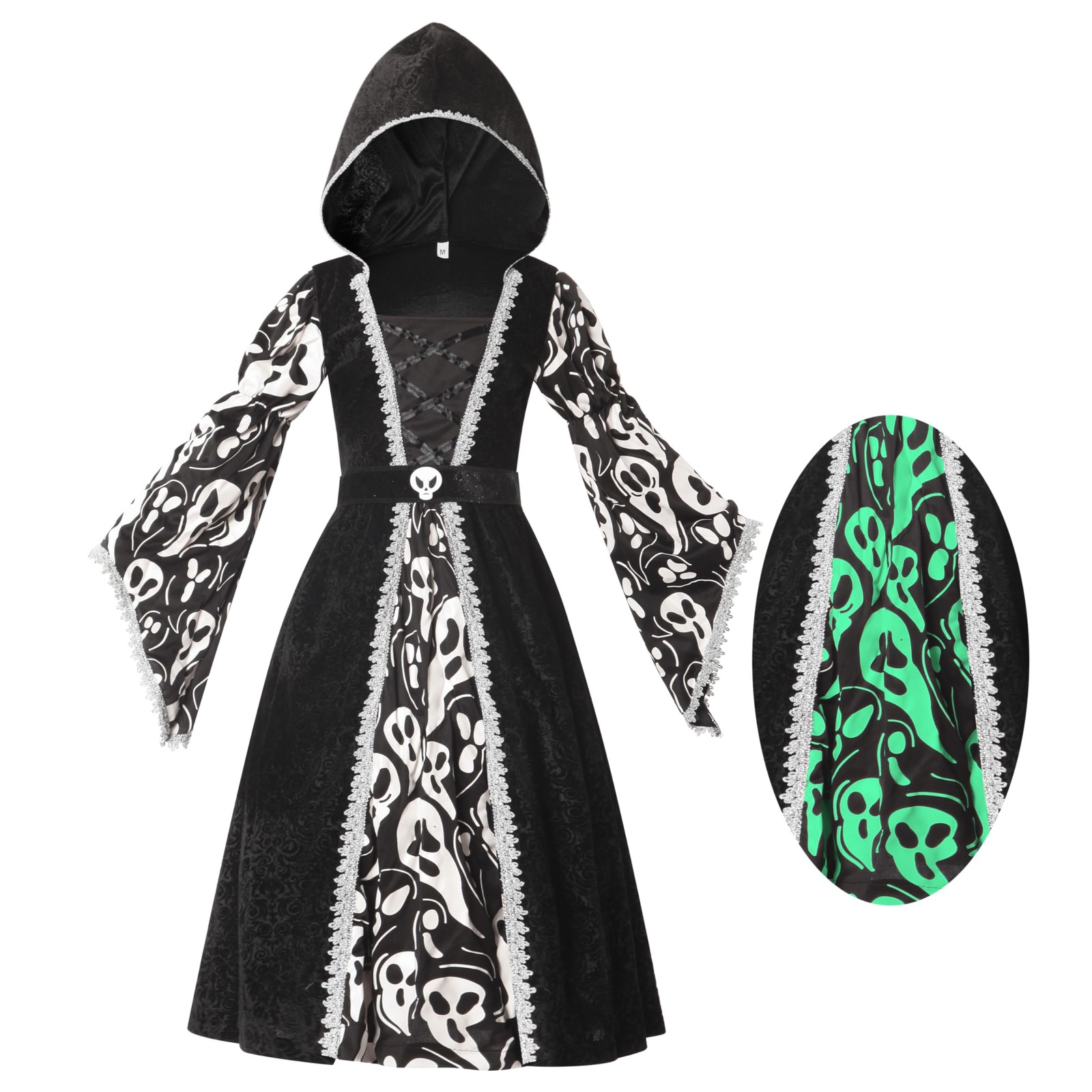 Spooktacular Creations Witch Costume for Girls, Black Dark Witch Print Dress for