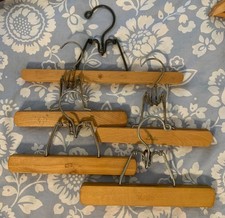 Lot of 5 Vintage WOOD Pants Hangers - 2 Duke, 1 Elyte, 1 LM, 1 Setwell