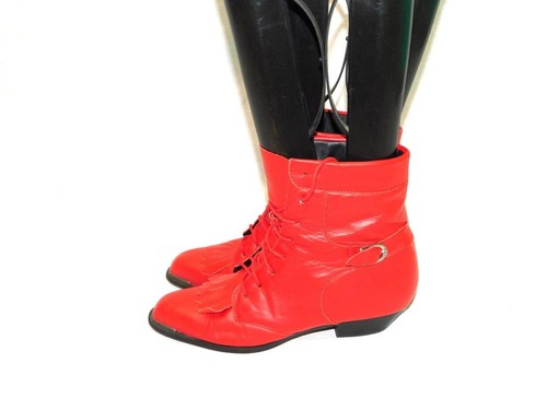 Vintage Durango 6.5 Red Leather Western Packer Boots Ankle Heels Booties Brazil - Picture 16 of 18