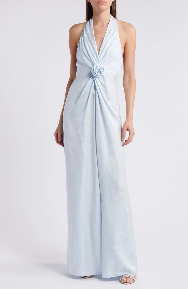 LoveShackFancy Lowry Twist Front Light Blue Maxi Dress Gown Silk Blend ASO Lana - Image 2 of 4