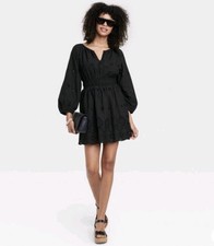 Black 3/4 Sleeve Eyelet Cotton Mini Dress Universal Thread Size XS EUC