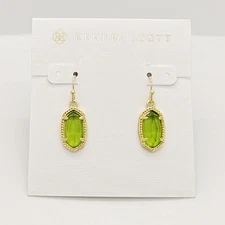 New Kendra Scott Lee Gold Drop Earrings In Peridot Green