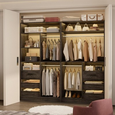 Qvella 72 Closet System With 6 Wooden Drawers And 4 Hanging Rods