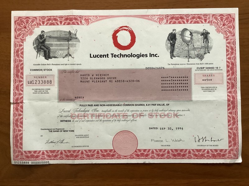Lucent Technologies stock certificate