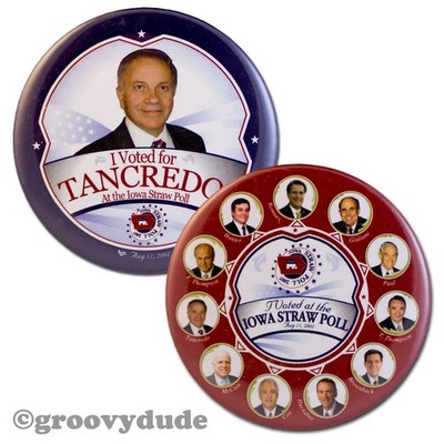 Tom Tancredo 2007 President Iowa GOP Straw Poll Campaign Pinback Button Lot of 2