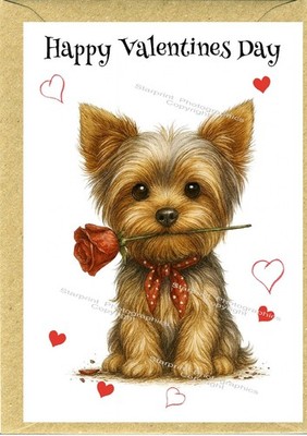 Yorkshire Terrier/Yorkie Hund Valentinskarte (6'' x 4'') innen leer.
