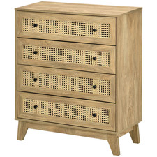 Rattan Chest of Drawers 4 Drawer Storage Cabinet Bedroom Dresser Wood Effect