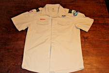 Boy Scouts of America BSA Men's Shirt Tan Large Vented Sewn Patches Short Sleeve