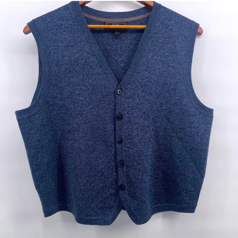 JOS A BANK RESERVE Mens Blue Textured Knit V Neck Button Front Vest Sweater XL - Image 4 of 4