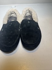 OLUKAI Ku'una Slip On Women  s 8 Black Suede Fur Line Shearling Loafer Slippers