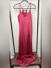 EUC Tahari Arthur S Levine Rose Pink Satin Double Strap Slip Maxi Dress Size XS