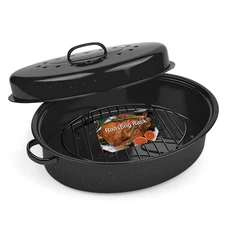 18In Turkey Roasting Pan With Rack and Lid, Large Granite Turkey Roaster Pan ...