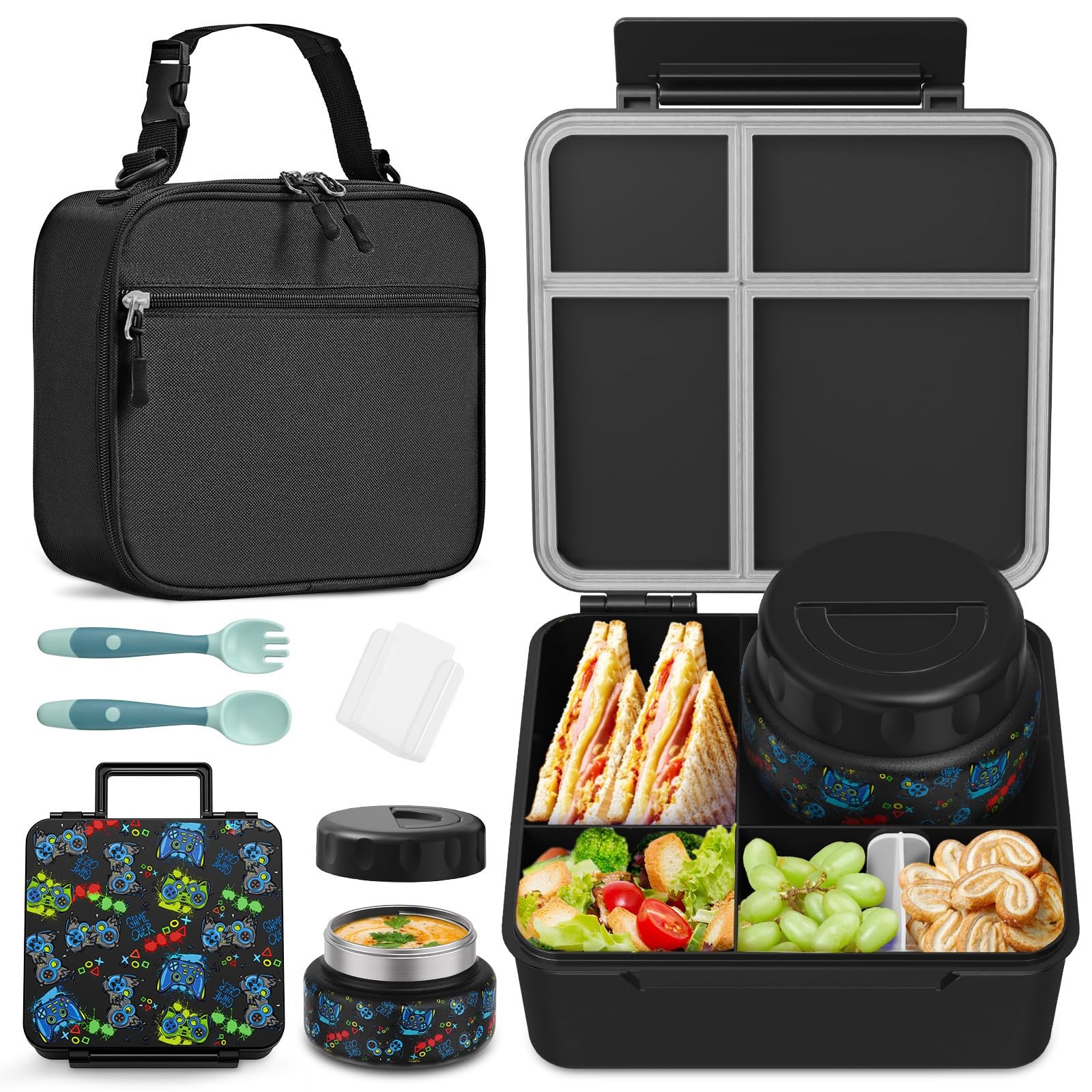 For Kids With Thermo Food Container (9oz), 4-compartment Lun