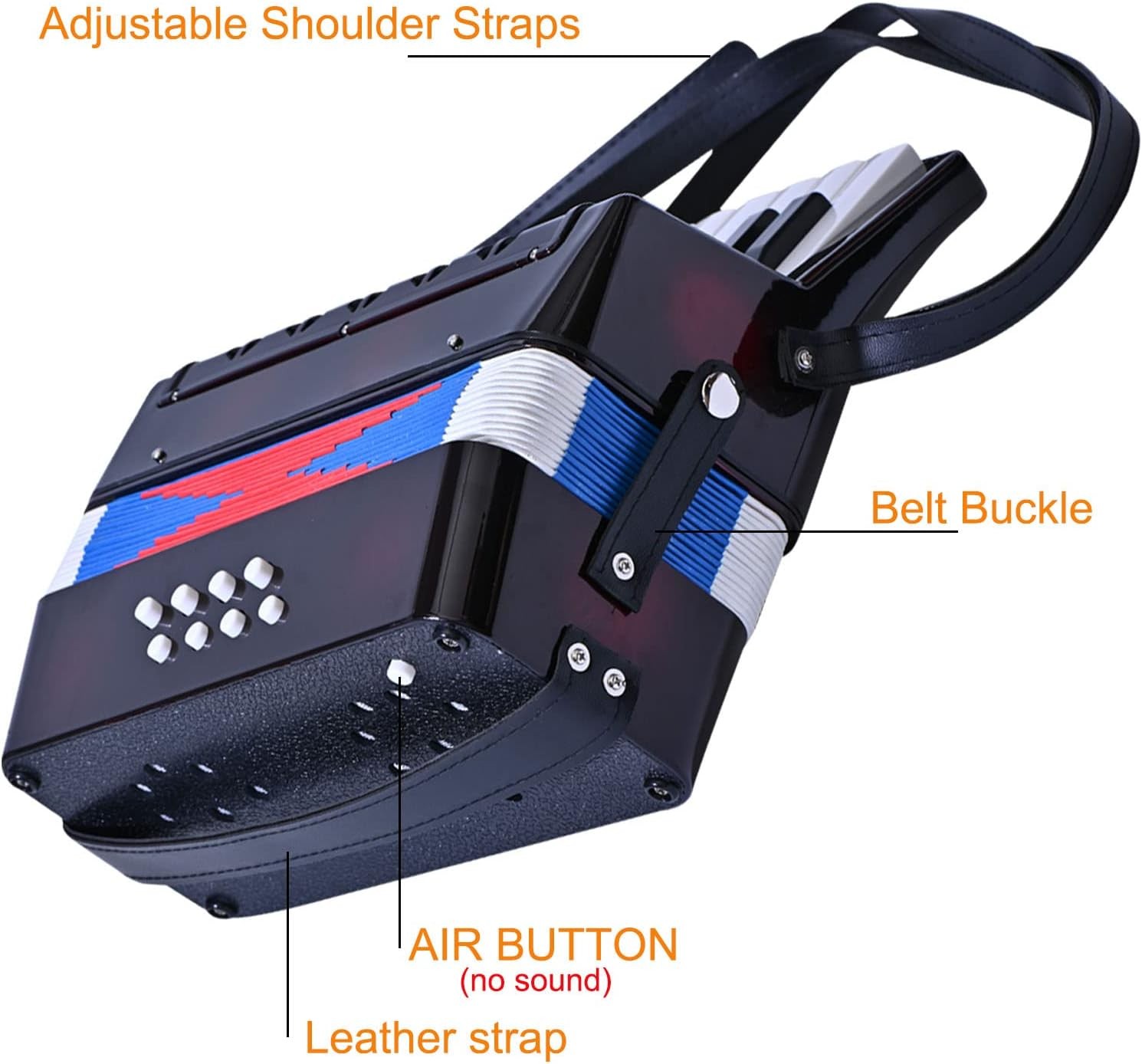 LIEKE Accordion 17 Piano Keys 8 Bass Button Accordion,Kids Musical Black 