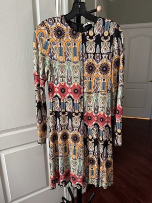 ALICE & OLIVIA  8 M Delora Paneled Flare Mini Dress Yellow Colorful Paisley