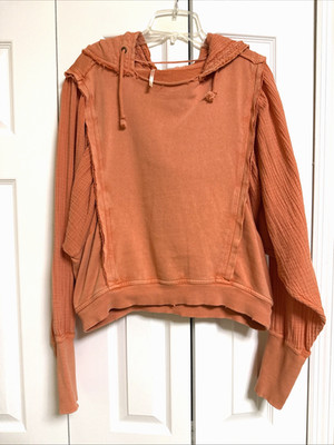 Free People Orange Cinnamon Love Letter Hoodie Stretch Cotton Blend Size XL