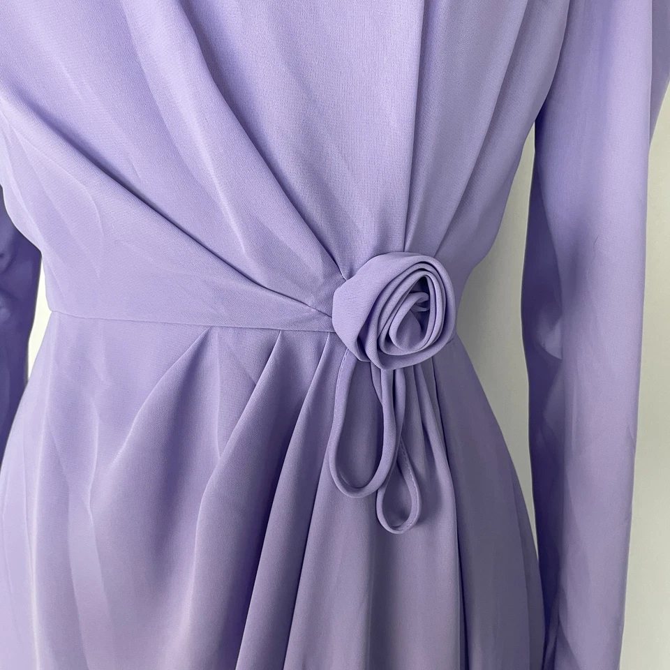 Vestido de Cóctel Vintage Talla 12 Púrpura Sólido Mangas Abullonadas Formal Fiesta Midi Años 80 Foto 4 de 4