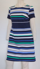 WOMAN BEIGE By ECI CUT~OUT BACK STRIPED SHEATH DRESS Size S SHORT SLEEVE PULLOVE