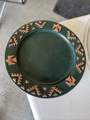 Frankoma "Native American" Redware Plate Thunderbird Phoenix Southwest Green VTG