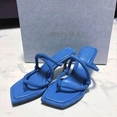 JIMMY CHOO Sandales Mules Talon Chaussures À Bride En Daim Bleu Femme Taille 36 - Photo 1/4