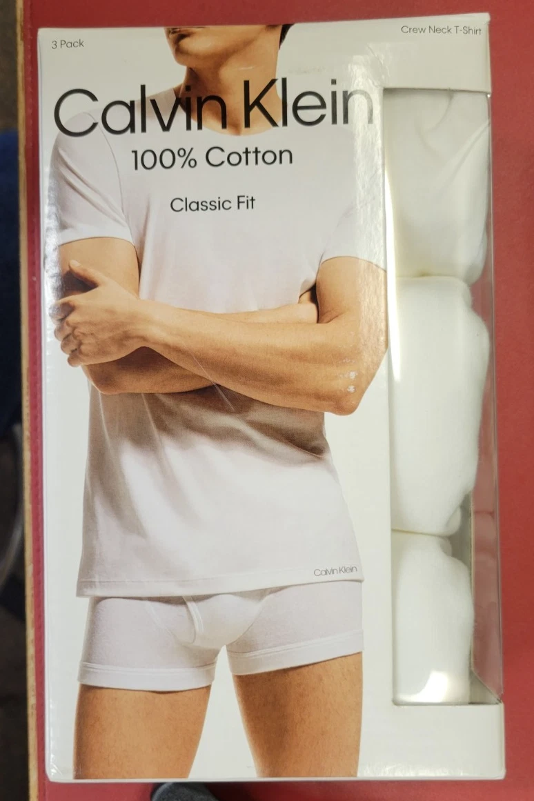Calvin Klein Classics 3 Pack Short Sleeve Crew Neck T-Shirt , White, Mens Large