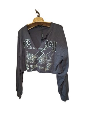 Always Rockin Rhinestone  Cropped ROCK & Roll Fairy Grunge Top Size XL NWT  Gray