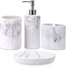 Bathroom Accessory Set, 4 Pcs Marble Look Bathroom Vanity Countertop Bathroom D