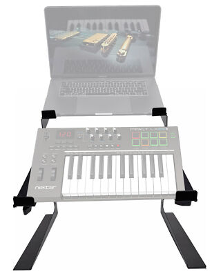 Rockville Dual Shelf Laptop+Controller Stand for Nektar Impact LX25+ Keyboard