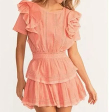 NWOT LoveShackFancy Natasha Mini Dress Tiered Ruffle Short Sleeve  Peach XL $325
