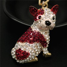 Fashion Women Red Enamel Rhinestone Lovely Shar Pei Dog Pendant Necklace