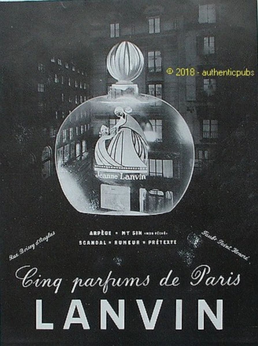 LANVIN PARFUMS ARPEGE MY NO SCANDAL RUMOR 1938 PRETEXT ADVERTISEMENT FRENCH AD