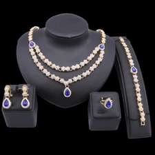 Women Wedding Bridal Gold Color Crystal Zircon Necklace Earring Party Jewelry