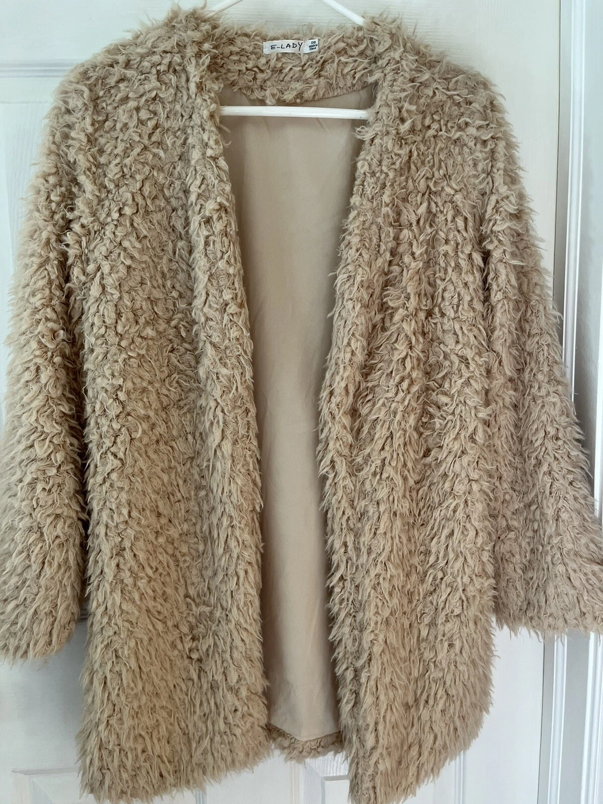 OFF WHITE Giacca cardigan panna shaggy donna taglia 8 E Lady lavabile in lavatrice