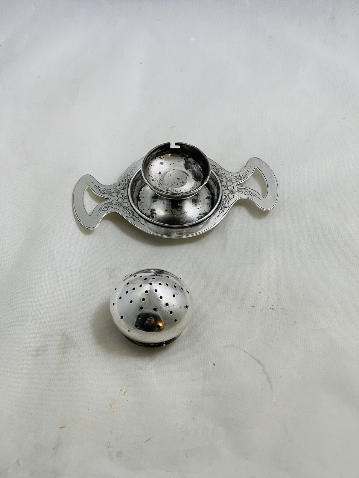 Antique Rare Sterling Silver Tea Strainer & Stand By Herbst & Wassall