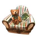 Limoges Peint Main France Hinged Trinket Box Teddy Bear In Chair w Tags