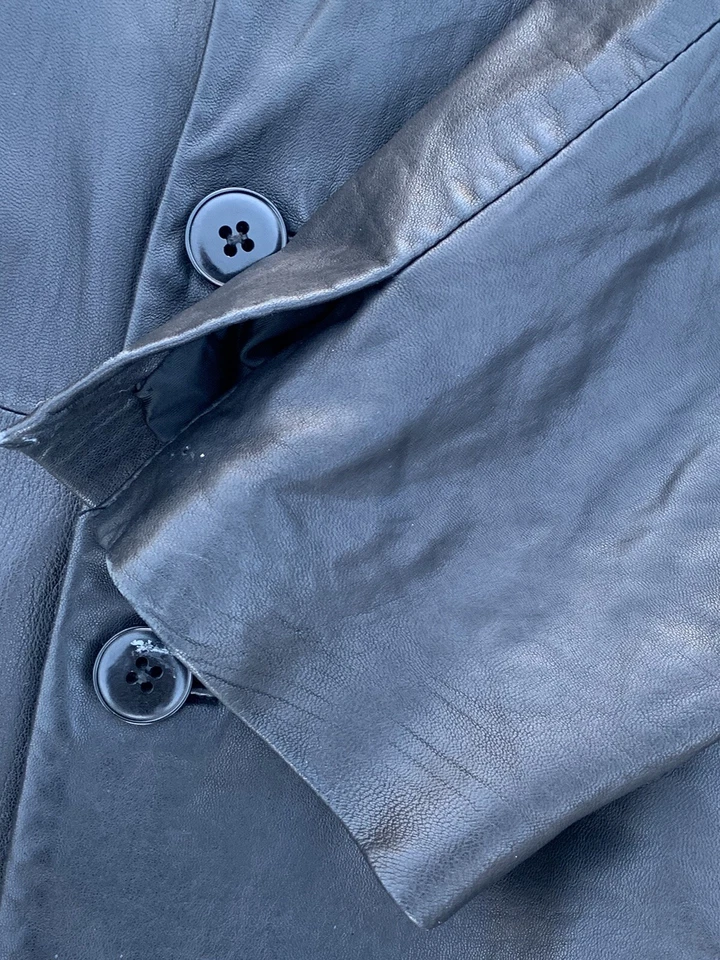 Chaqueta Blazer Para Hombres Kenneth Cole New York Negra Cuero Suave Estilo Retro Talla XL Foto 3 de 4