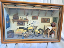 Vintage Motorcycle Garage Shop Diorama Miniature Harley  14x9.5" Shadow Box