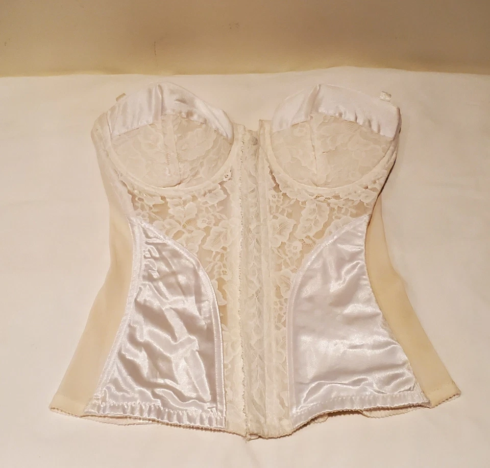 Gancho Cremallera Bustier Vintage Años 80 Blanco Encaje Jezabel 34C, con todas las correas y ganchos Foto 3 de 4