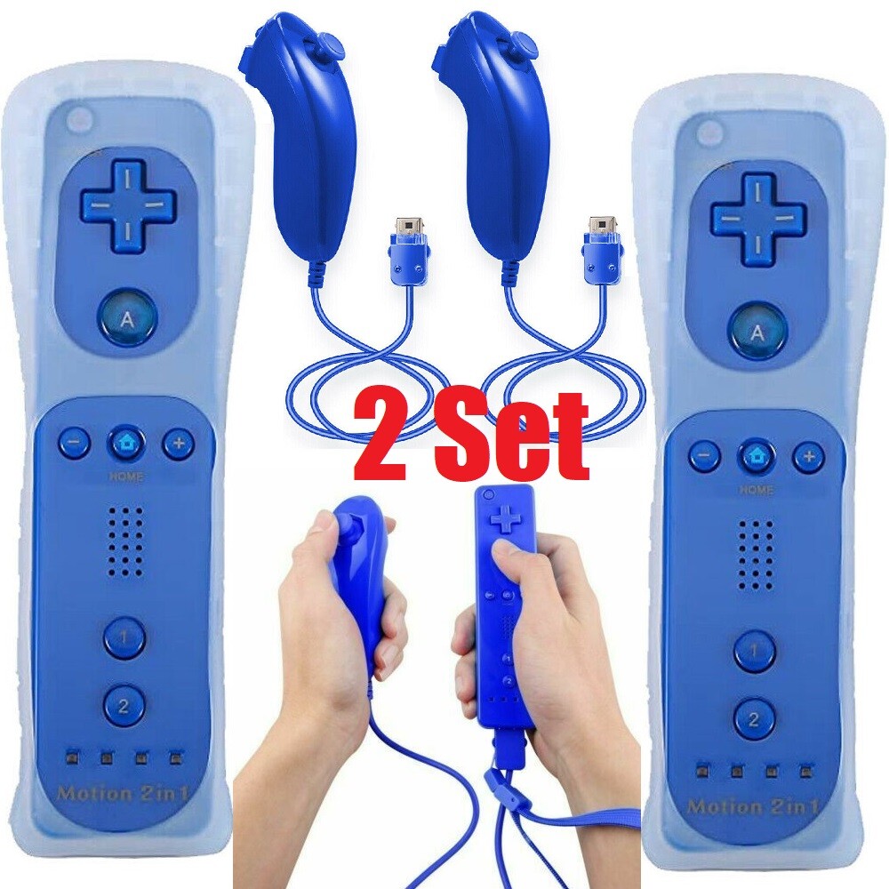Deep Blue Motion Plus Remote Nunchuck Controller +Case For Nintendo Wii  /Wii U