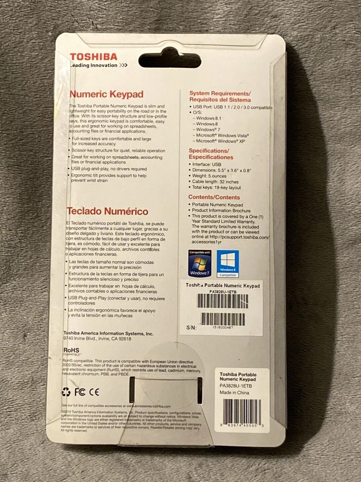 Toshiba Portable Numeric Keypad PA3828U-1ETB USB Plug And Play Numeric Key New - Image 2 of 2