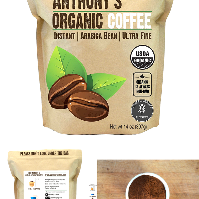 Anthony's Organic Instant Coffee Batch Tested Gluten Ultra Fine 14oz