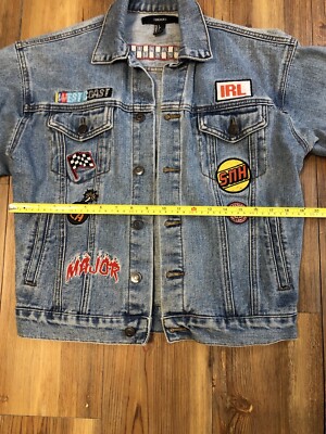 Vintage Forever 21 Denim Patch Logo Jacket Button-Up Jean Jacket