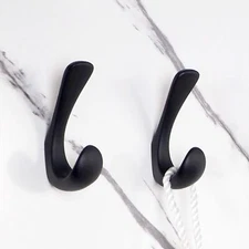 2 Pack Towel Hooks for Bathrooms Wall Mounted Matte Black Modern Robe