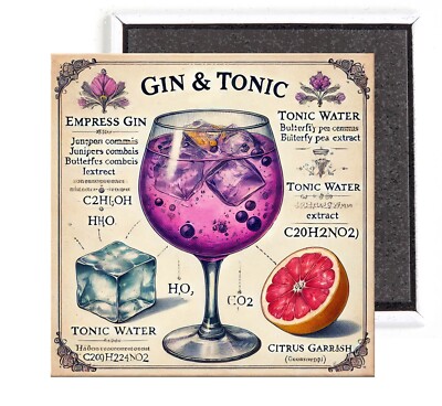 Purple Gin & Tonic Cocktail FRIDGE MAGNET sign advertisement
