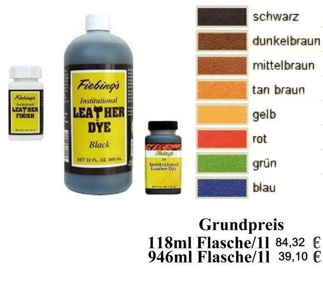 FIEBING'S Fiebings Institutional Leather Dye Colors nicht entflammbare Lederfarbe NEU